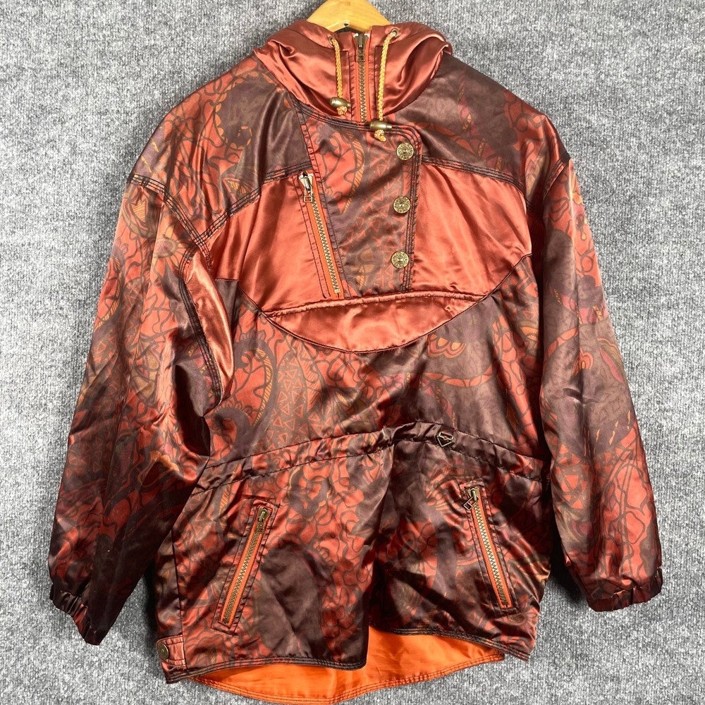Vintage Obermeyer Ski Jacket Womens 10 Copper Abstract Retro Anorak Pullover 80s